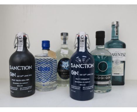 * Six bottles of Gin: a 70cl bottle of Silver Fox London Dry Gin 40% vol, a 50cl bottle of Sanction Post Truth Era Gin 43% vo