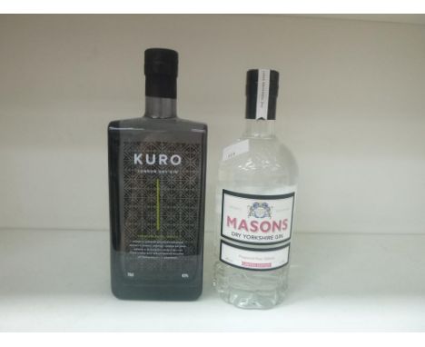 * Two bottles of Gin: a 70cl bottle of Masons Dry Yorkshire Gin (Peppered Pear Edition) 42% vol, a 70cl bottle of Kuro London
