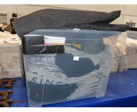 * A box containing a quantity of Cotton Gin themed T-shirts, Various Sizes also includes a small quantity of Aprons etc. (Est