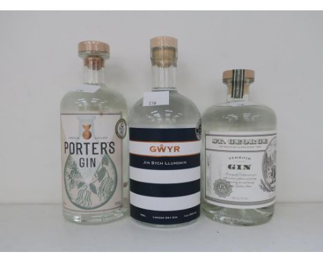 * Three bottles of Gin: a 70cl bottle of Porters Gin 41.5% vol, a 70cl bottle of St George Terroir Gin 45% vol, a 70cl bottle