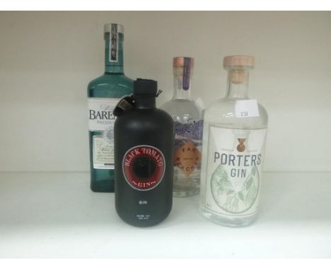 * Four bottles of Gin: a 70cl bottle of Porter's Gin 41.5% vol, a 70cl bottle of Far Reaches Dry Gin 41.3% vol, a 50cl bottle