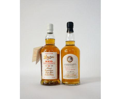 TWO CASK FINISHED MALTS
A brace of malts with interesting cask finishes.  LONGROW RED 11 YEAR OLD single malt scotch whisky. 