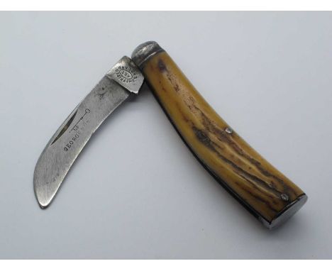 Flat Bottom Pruning Knife, George Butler, stag scales, 10cm.
