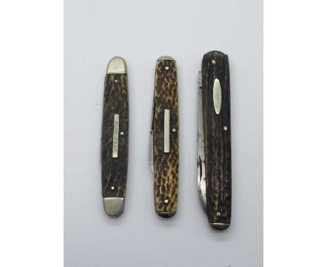 Brookes and Crookes, Sheffield, two blade n/s bolsters (one missing), stag scales, brass linings, 9.5cm, G. Butler Co, two bl