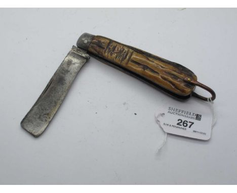 Sailors knife, hunter of Sheffield, stag scales, steel bolster, lanyard ring 10.5cm.
