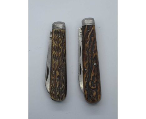 George Butler and Co, Sheffield, two blade, stag scales, 11cm. C.Johnson and Co, stag scales, single blade, 10.5cm. (2)