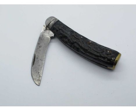 Flat Brass Bottom Pruner, Saynor, Sheffield, stag scales, 10cm.