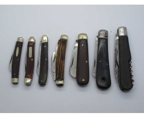 Rodgers, Sheffield, 10.5cm, Old Timer, U.S.A three blades, 8.5cm, Sheffield one blade 9cm, Sheffield two blades, stag scales,