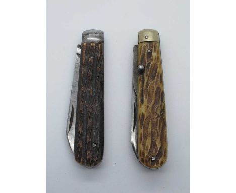 C.Johnson and Co, Sheffield, one blade, stag scales 10.5cm, J.McClory )Scotia) Sheffield, blade, tin opener, brass bolster, 1