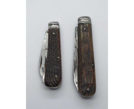 Hobson, Sheffield, two blades, stag scales, metal bolster, 10.5cm, Wade and Butcher, two blades, stag scales, metal bolster, 