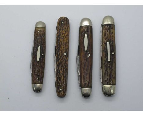 John Watts, stag scales, two blades, n/s bolsters, brass linings, 8cm Hunter and Son stag scales, two blades, brass linings, 