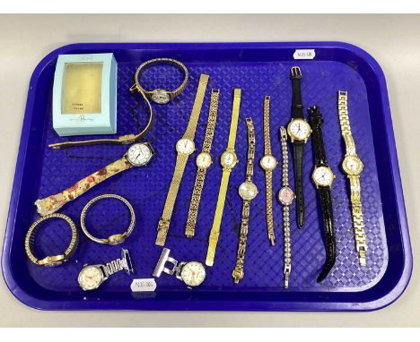 Assorted Gilt Metal and Other Ladies Wristwatches, including Citizen, Rotary, Sekonda, etc and two nurse's fob watches :- One