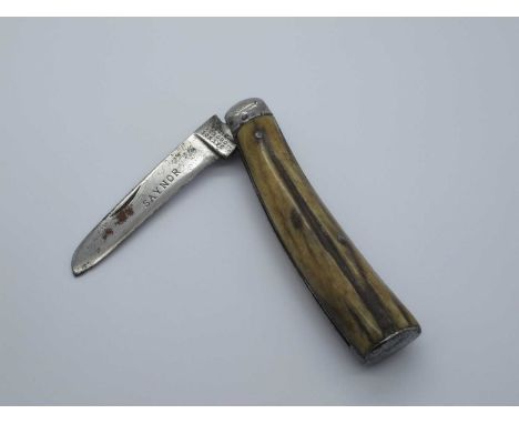 Flat Bottom Pruner, Saynor Crookes and Riddel, stag scales, 11cm.