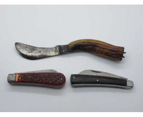 Pruner, Saynor Sheffield, hardwood scales, steel bolster, 10cm, Rodgers, Sheffield, two blade, jigged dyed scales, steel bols
