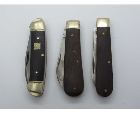 Pocket knives, A. Wright, single blade, wood scales, brass bolster, brass linings, 9.5cm, A. Wright similar to before 9.5cm, 