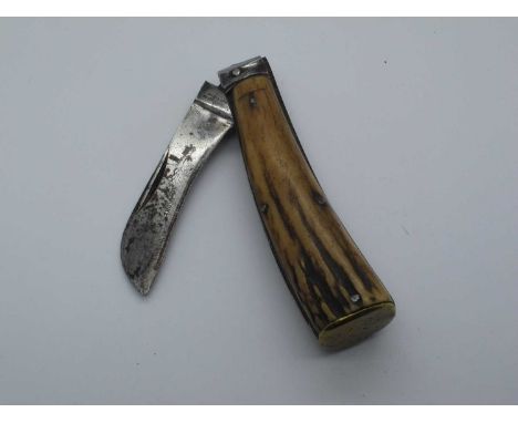 Flat Brass Bottom Pruner, Thomas Turner, Suffolk Works, stag scales, 10cm
