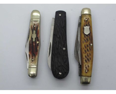 William Rodgers, three blades, stag scales, n/s bolsters, brass linings 10cm, Taylor eye witness, single blade tigged scales 