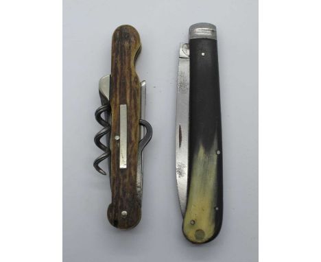 Richardson (Edinburgh) Blade Hook, corkscrew and spike, stag scales, 10.5cm, Grant, pocket knife, pistol grip horn scales, st