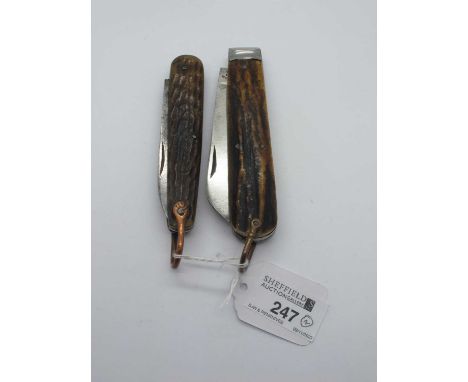 Buck and Rickman, London, single blade, stag scales, lanyard ring, 11.5cm, Sheffield knife, one blade, tin opener, lanyard ri