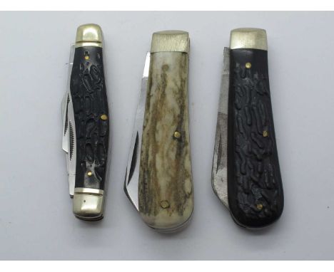 Pocket knives, A. Wright and sons Ltd, single blade, stag scales, brass bolster, brass linings 9cm, A Wright single bladejigg