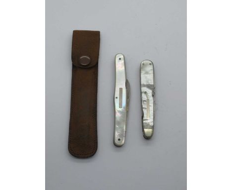 T.Marples Sheffield, silver blade, pen blade and one other, Mother of Pearl scales, brass worked linings, workback to springs