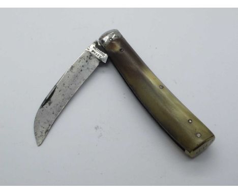 Flat Brass Bottom Pruner, horn scales, Abram Brooksbank, Sheffield, monogram on base, C.M.H, 9.5cm.