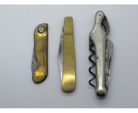 G. Long and Co, Sheffield, Champagne knife, n/s scales, 10cm, L.N.E.R, stamped on blade, brass bolsters, 7cm, Lockwood Brothe