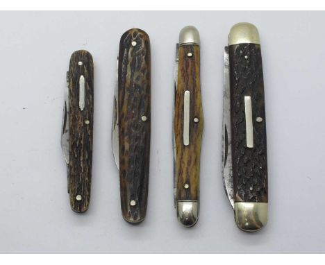 F. Newton, Sheffield, stag scales, two blades, brass liners, 7cm, Brooksbank, Sheffield, jigged scales, two blades, n/s bolst