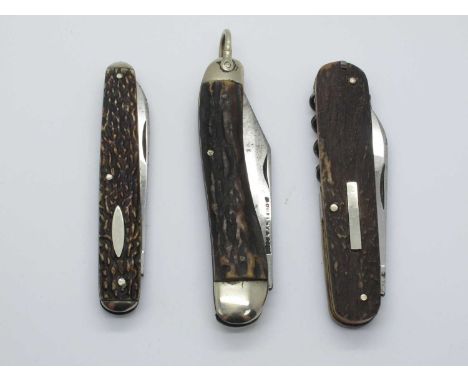Brooks and Crookes, two blades, stag scales, n/s bolster, brass linings, 10cm, R. Groves, Sheffield, two blades, stag scales,