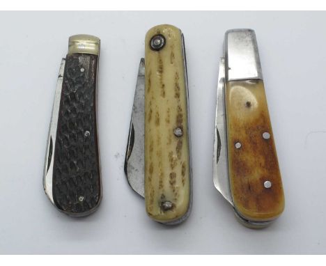 William Rodgers, Sheffield, real lamb foot, blade, jigged scales 8.5cm, M. Dyson, Sheffield, polished stag scales, large bols