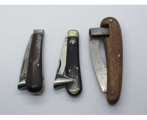 Folding wood scribe, lockwood brothers, polished horn scales, n/s bolster 9cm - lockwood brothers, wood scales 9cm - one othe