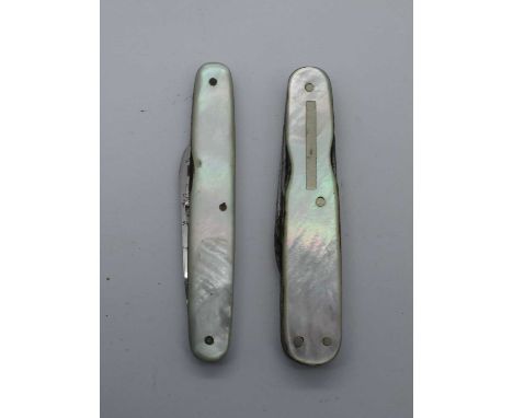 IXL George Wostenholm, mother of pearl scales, three blades, button hook, spike and nail file, brass linings 8cm, Richard W. 