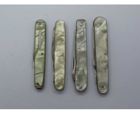 William Rodgers, faux mother of pearl, scales, one blade, brass linings 8cm, IXL George Wostenbolm, faux mother of pearl scal