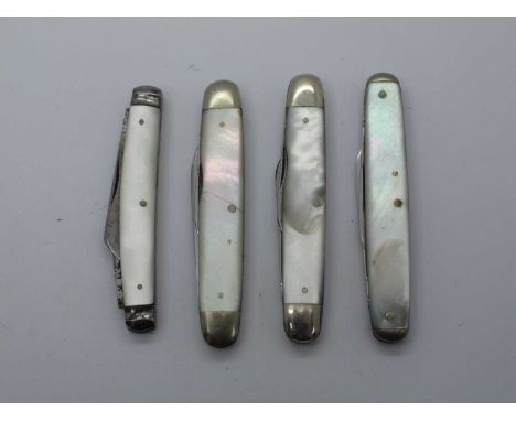 IXK Wostenholm, mother of pearl scales, two blades, n/s bolsters, brass linings, 7.5cm, Mappin and Webb, mother of pearl scal