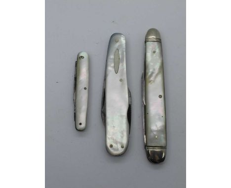 Johnson Western, mother of pearl scales, two blades, nail file, brass linings, 8.5cm, Thomas Staniforth, Sheffield mother of 