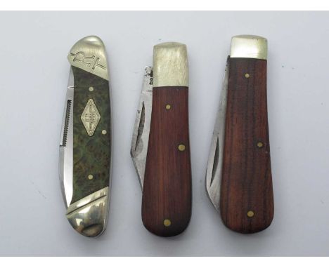 Pocket knives, A. Wright, single blade wood scales, brass bolster, brass linings 9cm, A. Wright similar to before knife 9cm, 