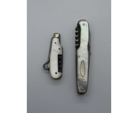 H. Boker Germany, mother of pearl scales, multi-tool, n/s bolsters, 8.5cm, another small Sheffield mother of pearl scales 5.5