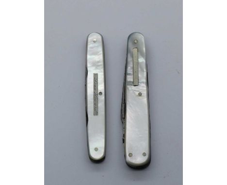 G. Butler, Sheffield, two blades, scissors, spike, nail file, mother of pearl scales, brass linings, 7.5cm. T. Renshaw and So