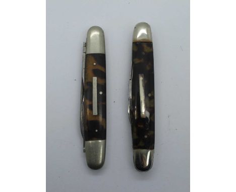 Ford and Medley, turtle scales, three blades, nail file, n/s bolsters, brass linings, 9cm, Lockwood Brothers, turtle scales n