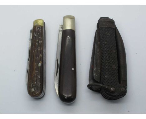 Jack Knife, blade, tin opener, marlin spike, 9cm, John Noweill &amp; Sons, Sheffield, two blades, stag scales, brass bolster,