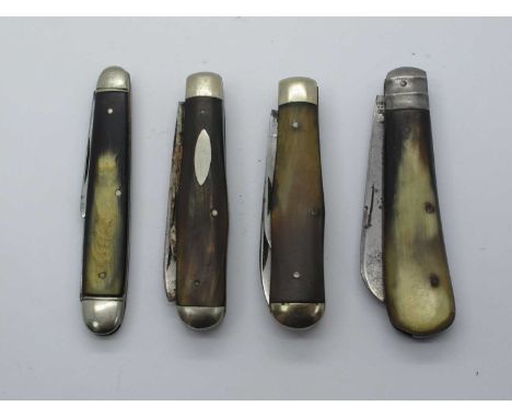 Oats, Sheffield, horn scales, one blade, metal bolster 8.5cm, William Rodgers, horn scales, one blade, n/s bolsters, brass li
