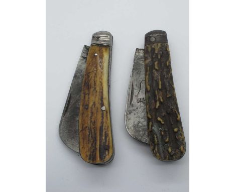 Pruners, Footprint, stag scales, metal bolster, wide blade, clicks open and close, 10.5cm Herbert Robinson and Co, stag scale