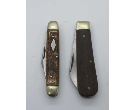 A. Wright Sheffield and Son, one blade wood scales, brass bolster, brass linings 9.5cm, Sheffield, England, four blades, stag