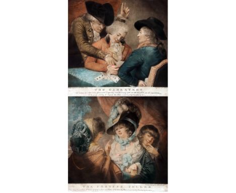 AFTER REV PETERS, ENGRAVEDBY W WARD/J R SMITH, PAIR OF ANTIQUE COLOURED MEZZOTINTS,  The Fortune Teller  and  The Gamesters ,