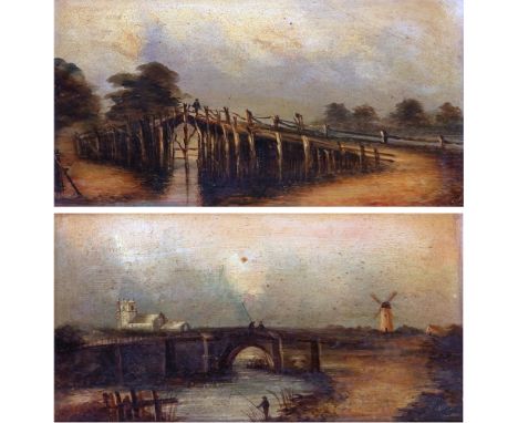 CHARLES BEATY, SIGNED LOWER RIGHT, PAIR OF OILS ON BOARD, Costessey Stick Bridge and Broads View with Windmill and Bridge , 7