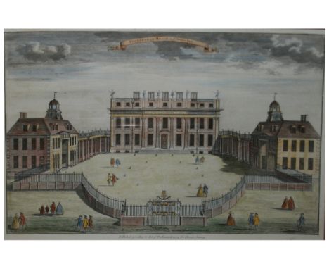 AFTER SUTTON NICHOLLS, 20TH CENTURY HAND COLOURED PRINT,  Buckingham House in St James  Park , 13  x 17 =  