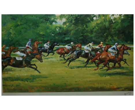 MICHAEL LYNE, SIGNED IN PENCIL TO MARGIN, COLOURED ARTISTS PROOF WITH PUBLISHERS BLIND STAMP,  Horseracing , 24  x 36  