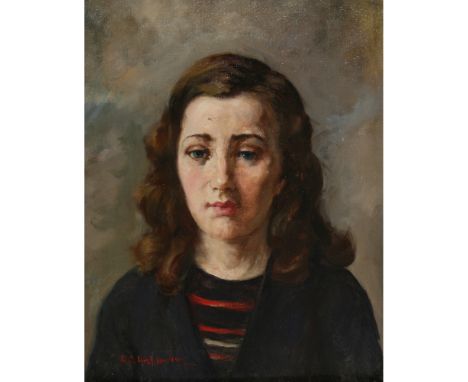 IN THE MANNER OF R O LENKIEWICZ, BEARS SIGNATURE, OIL ON CANVAS, Head and Shoulders Portrait of a Lady, 17  x 13   