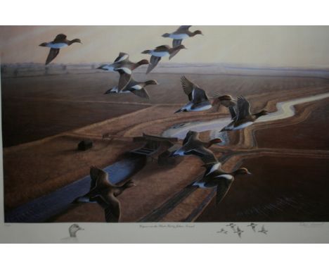 JULIAN NOVOROL, SIGNED IN PENCIL TO MARGIN, LIMITED EDITION (2/500), COLOURED PRINT,  Widgeon over the Black Hut , 17  x 28 