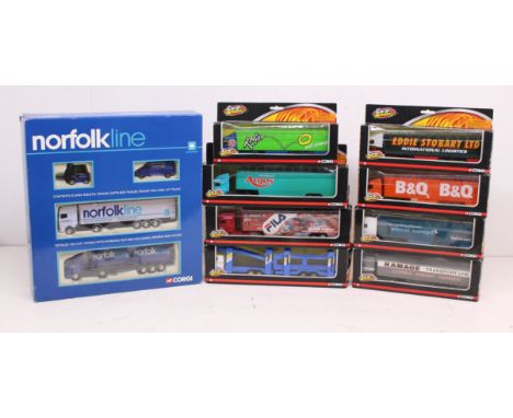 Corgi: A collection of eight boxed Corgiwheelz vehicles. Together with a boxed Norfolk Line set TY99143. Original boxes. Vehi